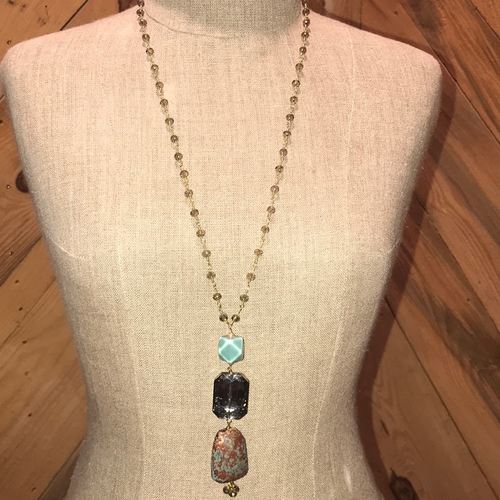 Rosary link chain necklace with pendant drop